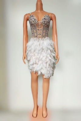 AD2529 end Crystal Beaded Mesh Feather Party Dress Set for Women No Shoulder Strap Customizable Logo Made in Guangdong