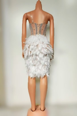 AD2529 end Crystal Beaded Mesh Feather Party Dress Set for Women No Shoulder Strap Customizable Logo Made in Guangdong