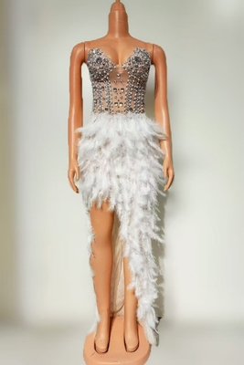AD2529 end Crystal Beaded Mesh Feather Party Dress Set for Women No Shoulder Strap Customizable Logo Made in Guangdong