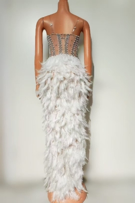AD2529 end Crystal Beaded Mesh Feather Party Dress Set for Women No Shoulder Strap Customizable Logo Made in Guangdong