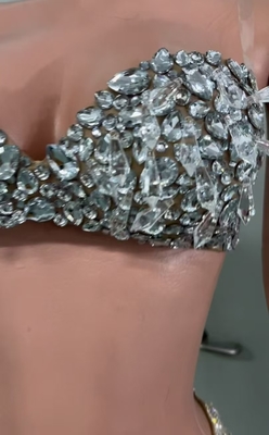 AD2518 Luxurious Diamond Crystal 2-Piece Set Sexy Top and Long Skirt for Women's Party Performance