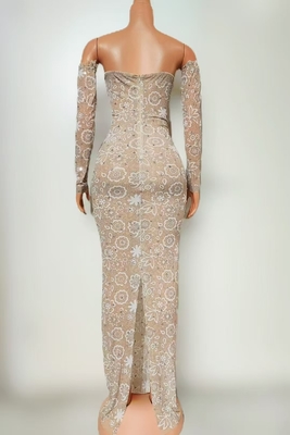 AD2521 Women's Bodycon Maxi Dress Natural Waistline None Print Method Elegant White Crystal Party Dress with Design