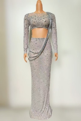 Summer Maxi Women's Party Suit for AD2523 Shiny Crystal Embellishments and Water Drill Craftsmanship
