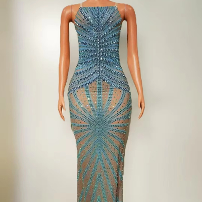 AD2524 Customizable Logo Crystal Mermaid Ball Gown for One-line Parties and Elegant Evening Events in Mesh Fabric