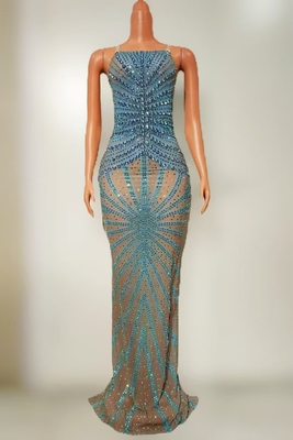 AD2524 Customizable Logo Crystal Mermaid Ball Gown for One-line Parties and Elegant Evening Events in Mesh Fabric