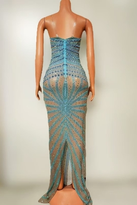 AD2524 Customizable Logo Crystal Mermaid Ball Gown for One-line Parties and Elegant Evening Events in Mesh Fabric