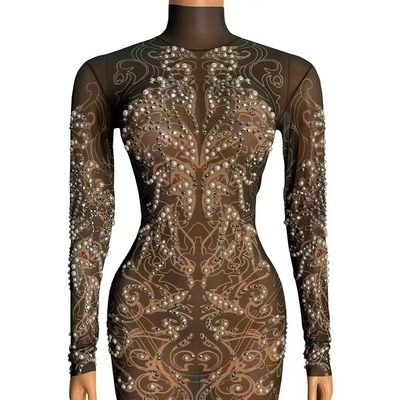 AD2533 Kimshein Mini Dress Long Sleeves and Beaded Embellishments Customizable Logo Position Dance Party Style