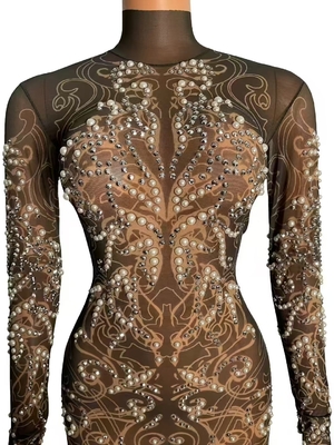 AD2533 Kimshein Mini Dress Long Sleeves and Beaded Embellishments Customizable Logo Position Dance Party Style