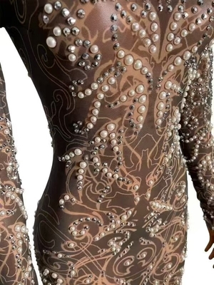 AD2533 Kimshein Mini Dress Long Sleeves and Beaded Embellishments Customizable Logo Position Dance Party Style