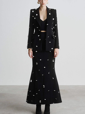 -Made SR2354 Fashionable Celebrity Women's Two-Piece Set with Elegant Mermaid Hem and Shiny Sequins 7-Day Fast Sampling
