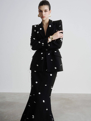 -Made SR2354 Fashionable Celebrity Women's Two-Piece Set with Elegant Mermaid Hem and Shiny Sequins 7-Day Fast Sampling