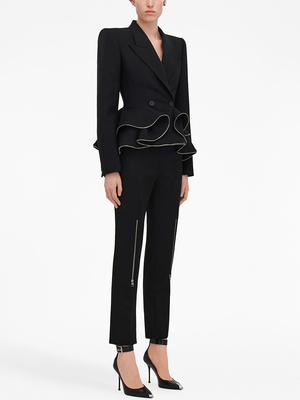 SR2356 Kimshein Women's Top Length Regular Sleeve Fashionable Sports Jacket and Long Pants with Pleated Edge Set