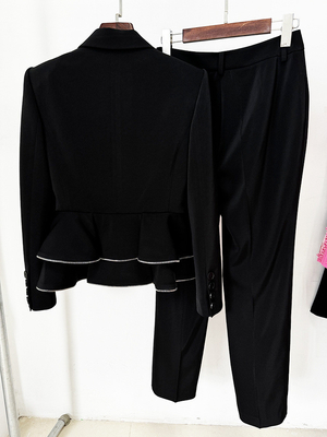 SR2356 Kimshein Women's Top Length Regular Sleeve Fashionable Sports Jacket and Long Pants with Pleated Edge Set