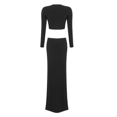 SR2361 Spring Women's Long Sleeve Tight Leopard Print Dress Two-Piece Set for Evening Party 's Top Fashionable Choice
