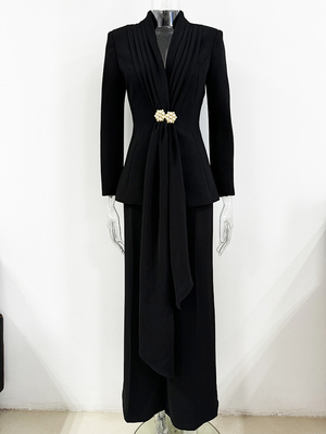 SR2359 Kimshein Women's Fashionable Pleated Blazer Two-Piece Set for Ladies' Party Dinner Elegant and Sophisticated Look
