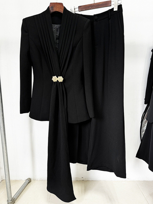 SR2359 Kimshein Women's Fashionable Pleated Blazer Two-Piece Set for Ladies' Party Dinner Elegant and Sophisticated Look