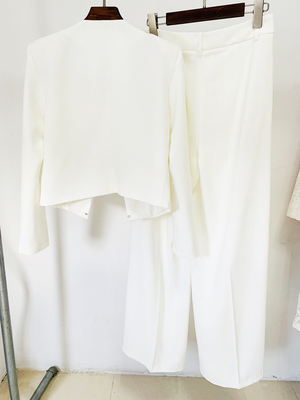 Formal Business Wear Long Pants and Two-Piece Set SR2358 White Luxury Crystal Shiny Pearl Elegant Suit with Full Sleeve