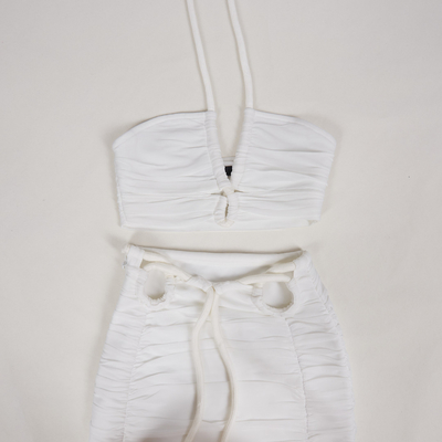 SS2328 White Summer Backless Sexy Top Mesh Two-Piece Set Mid-Length Skirt Tight Nightclub Party for Feminine's Night Out