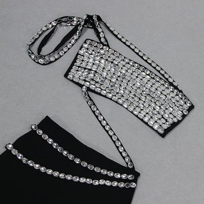 SS2338 Customized Metal Chain Mesh Black Bandage Bodycon Dress for Women's Nightclub in Guangdong Exquisite Craftsmanship