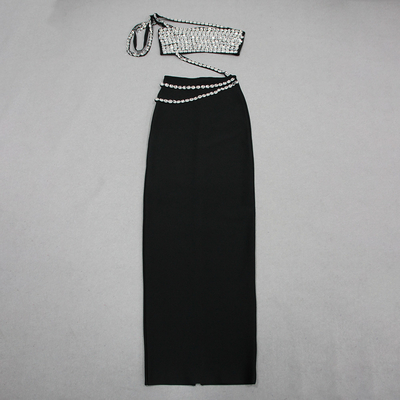 SS2338 Customized Metal Chain Mesh Black Bandage Bodycon Dress for Women's Nightclub in Guangdong Exquisite Craftsmanship