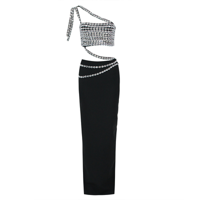 SS2338 Customized Metal Chain Mesh Black Bandage Bodycon Dress for Women's Nightclub in Guangdong Exquisite Craftsmanship