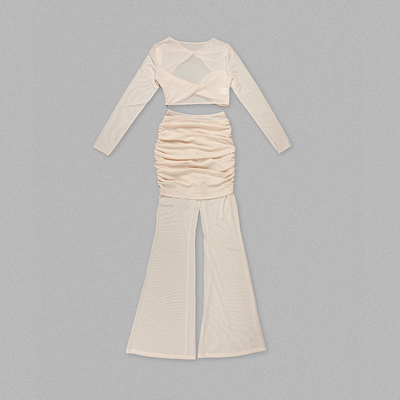 Weaving Method Shuttle Weaving Type Two-Piece Set SR2310 Mesh Two-Piece Summer Set for Women Hollow Out Long Sleeve Pants Set