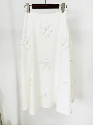 White Sexy Elegant Two-Piece Evening Dress Set with 3D Embroidery and Handmade Floral Long Skirt SS2331