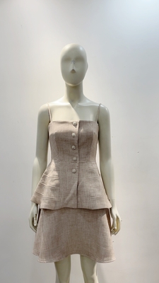 SS2334 Summer Fashion Sleeveless Elegant Plaid Pleated Dress and Top Set Intelligent Tracking Support Button Decoration