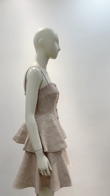 SS2334 Summer Fashion Sleeveless Elegant Plaid Pleated Dress and Top Set Intelligent Tracking Support Button Decoration