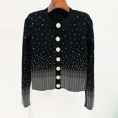 BA2237 Exquisite Crystal Beaded Fashion Jacket Women's Knitted Sweater for Luxury Evening Garments
