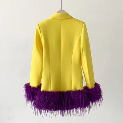 BA2236 Kimshein Yellow Fashion Feather Design Spring Autumn Sports Jacket for Performance Featuring Feather Decoration