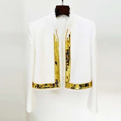 BA2227 Kimshein Long Sleeve Sport Jacket 's Top- and Fashionable Tight-Fitting Clothing in White with Shimmering Details