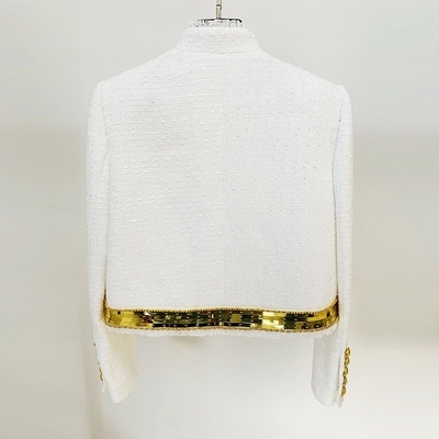 BA2227 Kimshein Long Sleeve Sport Jacket 's Top- and Fashionable Tight-Fitting Clothing in White with Shimmering Details