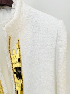 BA2227 Kimshein Long Sleeve Sport Jacket 's Top- and Fashionable Tight-Fitting Clothing in White with Shimmering Details