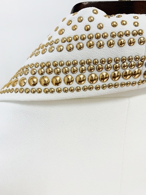 White Sport Jacket with Luxurious Beaded Embellishments and Belt Standard Thickness
