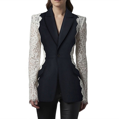 BA2225 Long Sleeve Clothing Luxurious Black Suit Jacket with Lace Office Coat for Formal Women's Outfit in Natural Color