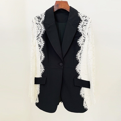 BA2225 Long Sleeve Clothing Luxurious Black Suit Jacket with Lace Office Coat for Formal Women's Outfit in Natural Color