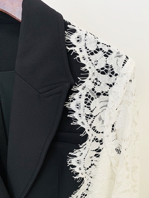 BA2225 Long Sleeve Clothing Luxurious Black Suit Jacket with Lace Office Coat for Formal Women's Outfit in Natural Color
