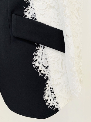 BA2225 Long Sleeve Clothing Luxurious Black Suit Jacket with Lace Office Coat for Formal Women's Outfit in Natural Color