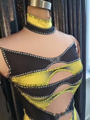 AD1741 Gold Sin High Elasticity Women's Jumpsuit with Handmade Crystal Beaded Nightclub Set Long Pants Polyester Spandex