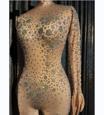 AD1739 Women's Tight Jumpsuit with Water Drill Embellishments The Ultimate Party and Nightclub Outfit