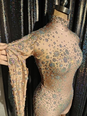 AD1739 Women's Tight Jumpsuit with Water Drill Embellishments The Ultimate Party and Nightclub Outfit