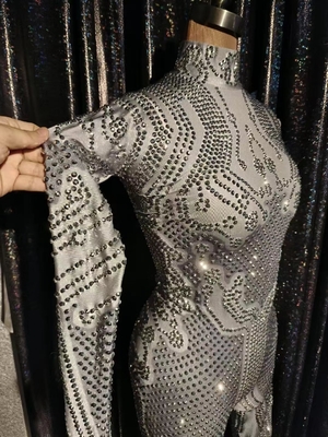 AD1738 Stylish Women's Summer Sexy Dance Party Long Sleeve Jumpsuit with Sparkling Gems