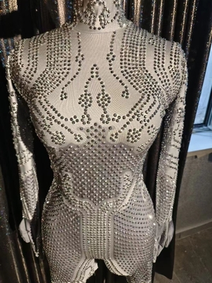 AD1738 Stylish Women's Summer Sexy Dance Party Long Sleeve Jumpsuit with Sparkling Gems
