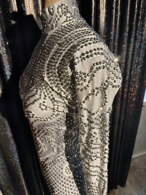 AD1738 Stylish Women's Summer Sexy Dance Party Long Sleeve Jumpsuit with Sparkling Gems