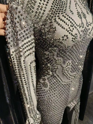 AD1738 Stylish Women's Summer Sexy Dance Party Long Sleeve Jumpsuit with Sparkling Gems