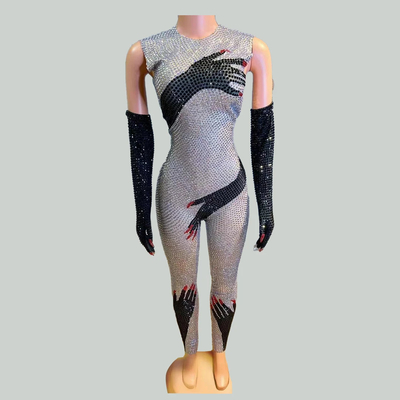 Breathable and Fashionable AD1745 Women's Latest Nightclub Outfit Elegant Pearl-embellished Jumpsuit for a Stylish Night Out
