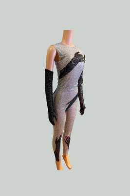 Breathable and Fashionable AD1745 Women's Latest Nightclub Outfit Elegant Pearl-embellished Jumpsuit for a Stylish Night Out