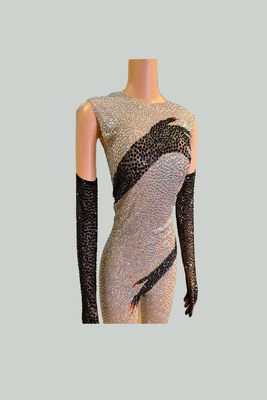 Breathable and Fashionable AD1745 Women's Latest Nightclub Outfit Elegant Pearl-embellished Jumpsuit for a Stylish Night Out