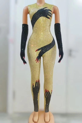 Breathable and Fashionable AD1745 Women's Latest Nightclub Outfit Elegant Pearl-embellished Jumpsuit for a Stylish Night Out